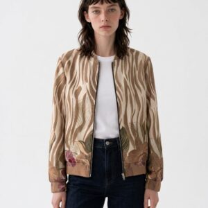 Women's Zebra & Floral Zip Bomber Jacket - Casual Layer