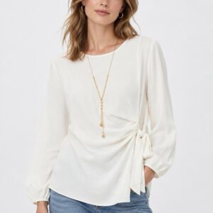 Women's Italian Side Tie Chiffon Blouse with Necklace