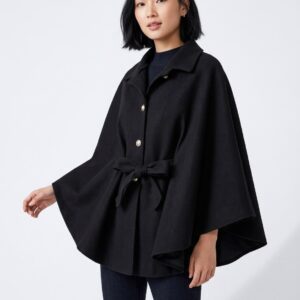 Women's Collared Bow Tie Short Cape Poncho