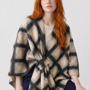 Women's Checked Loop Wrap Cape Poncho
