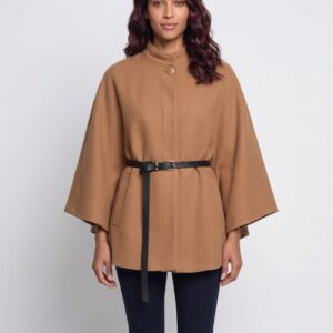 Women's High Neck Belted Short Cape Poncho