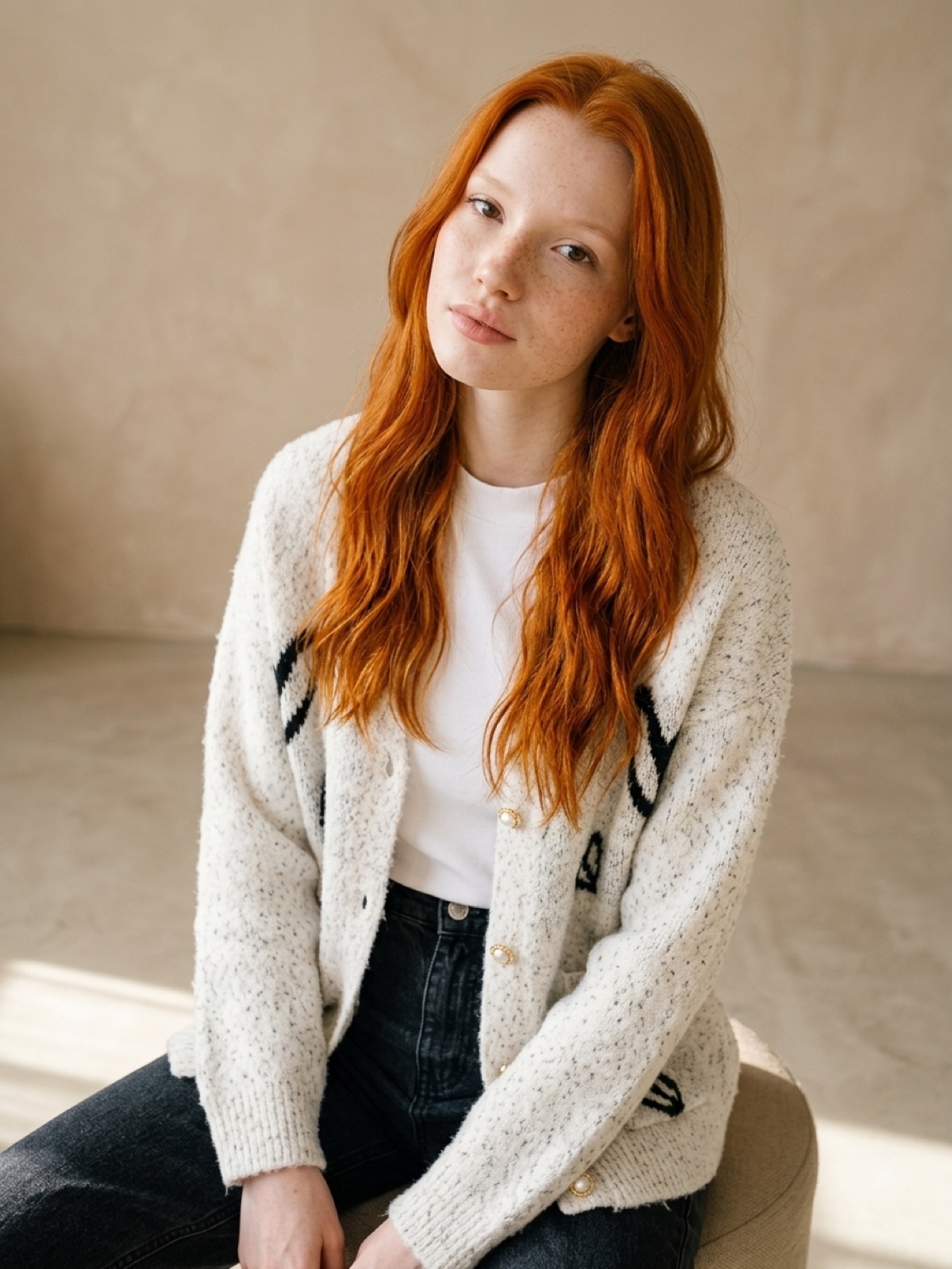Women's Heart Print Button Front Fluffy Cardigan - Image 2