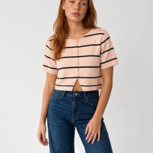 Women's Italian Striped Short Sleeve Gem Cardigan