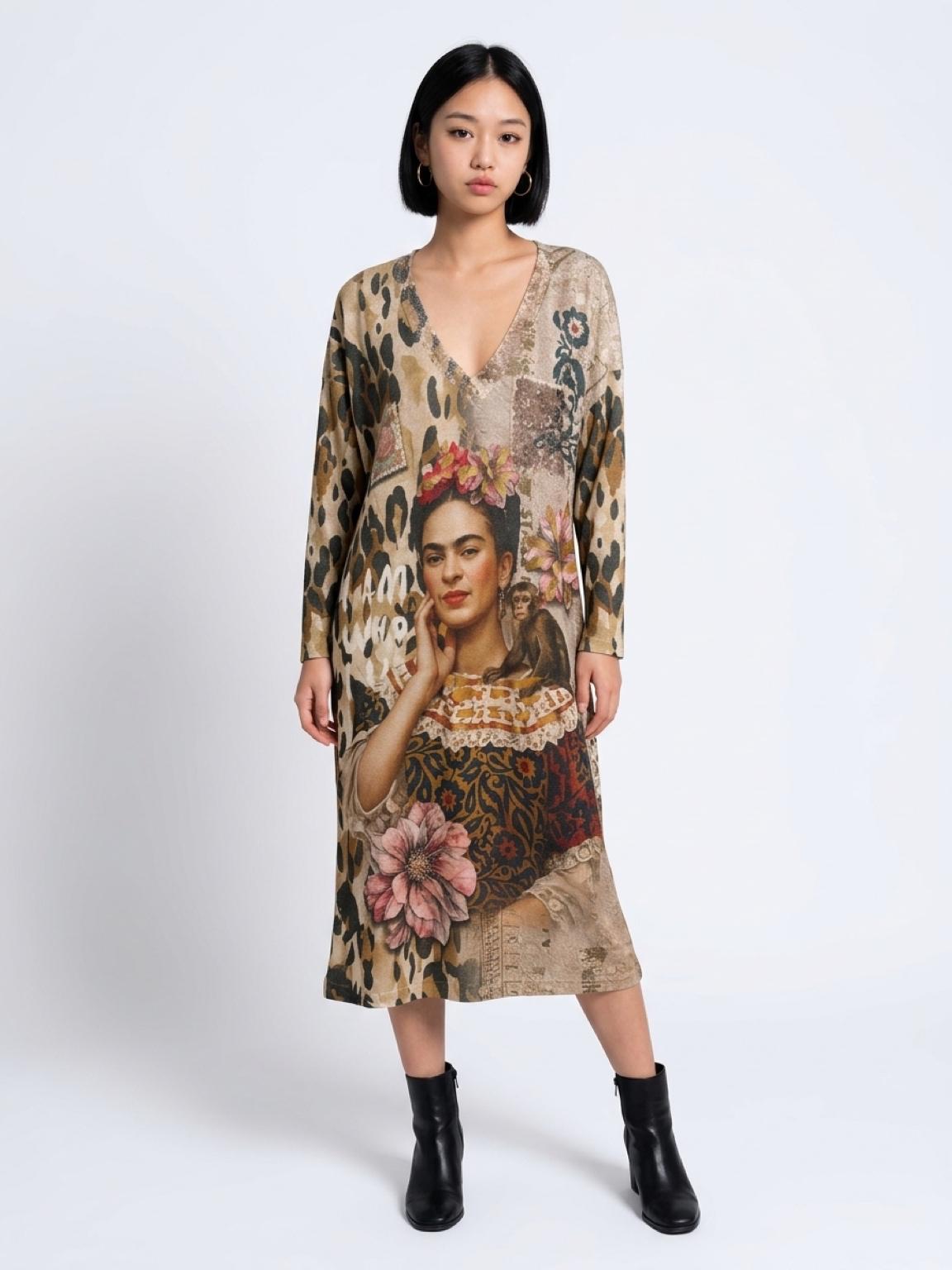Women's Italian Leopard Print Shimmer Graphic Tunic Dress