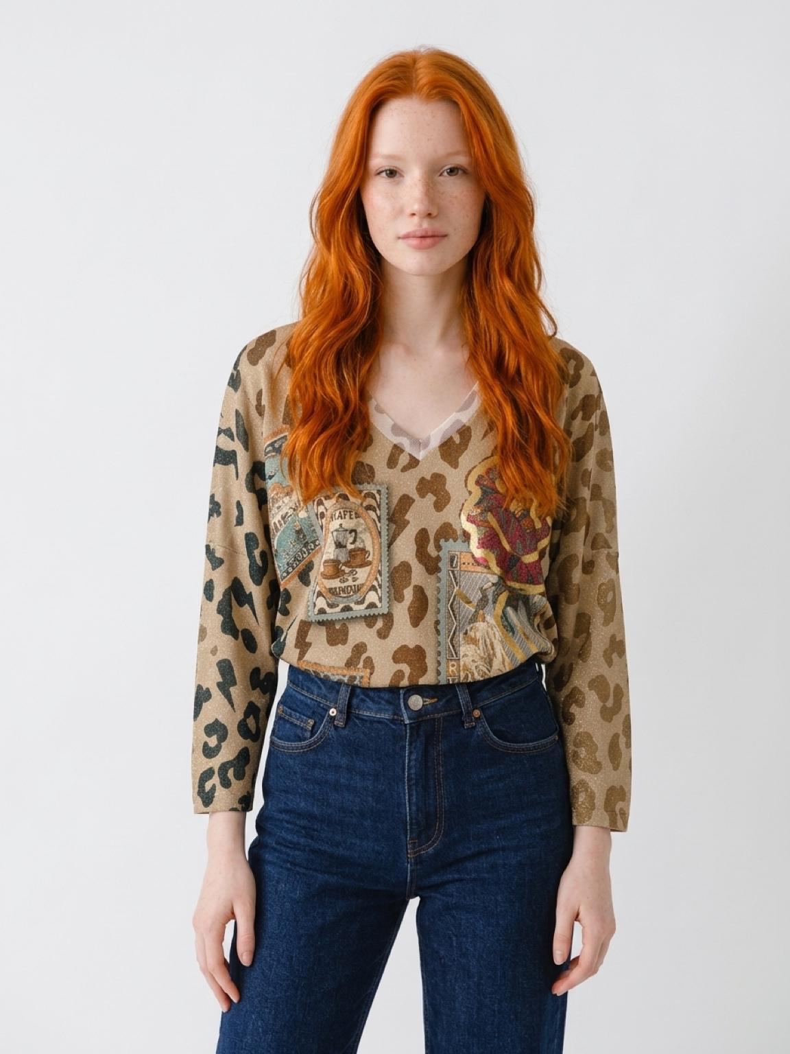 Women's Italian Leopard Print Shimmer Graphic Tunic Dress - Image 2