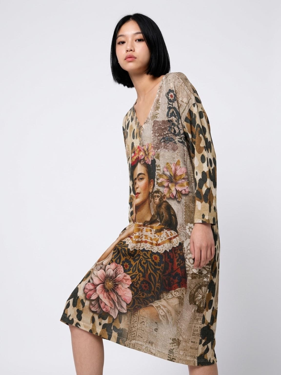 Women's Italian Leopard Print Shimmer Graphic Tunic Dress - Image 3
