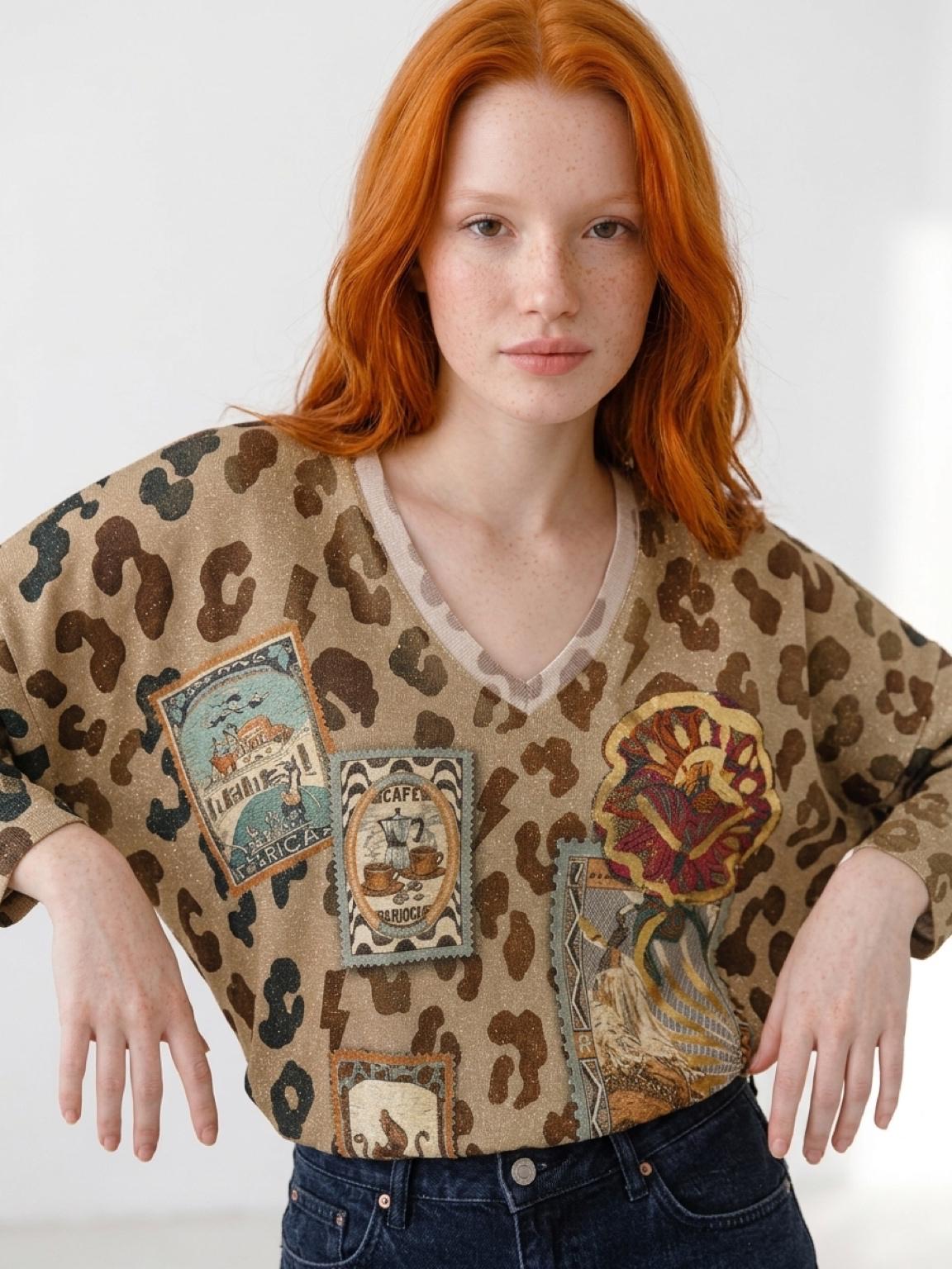 Women's Italian Leopard Print Shimmer Graphic Tunic Dress - Image 4