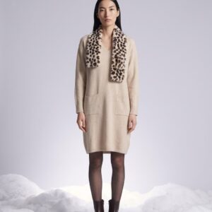 Women's Knitted Jumper Dress with Faux Fur Scarf