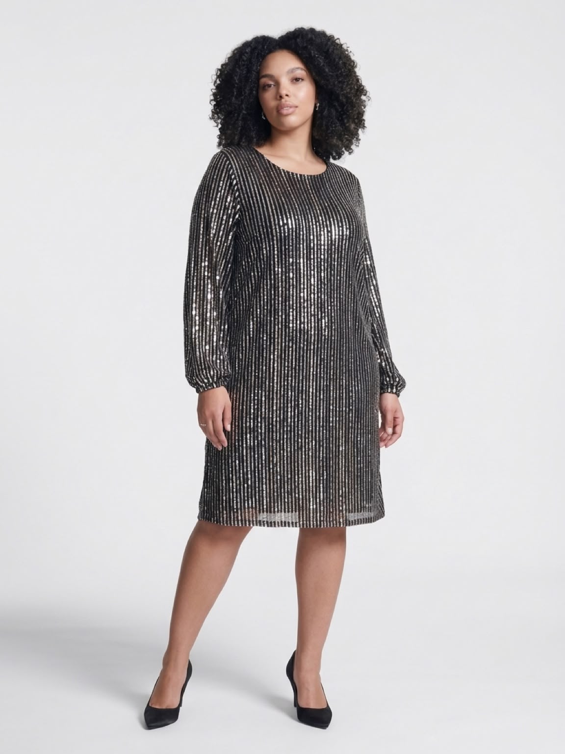 Women's Italian Sparkly Striped Sequin Mini Dress - Image 2