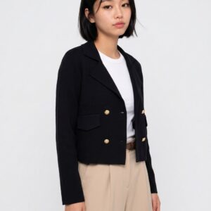 Women's Cropped Double Breasted Knit Blazer - Gold Buttons