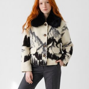 Women's Italian Wool Blend Faux Fur Collar Jacket