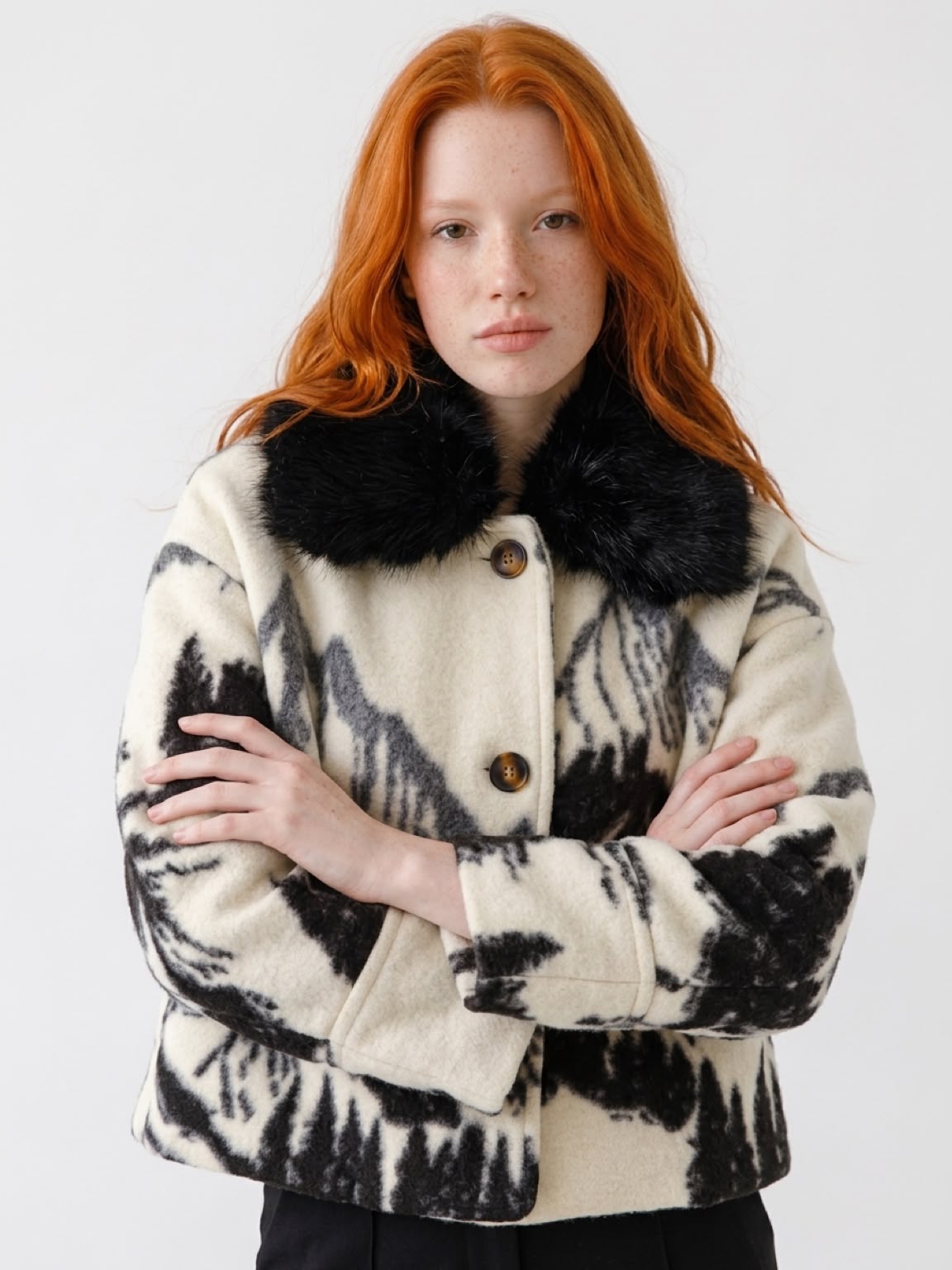 Women's Italian Wool Blend Faux Fur Collar Jacket - Image 2
