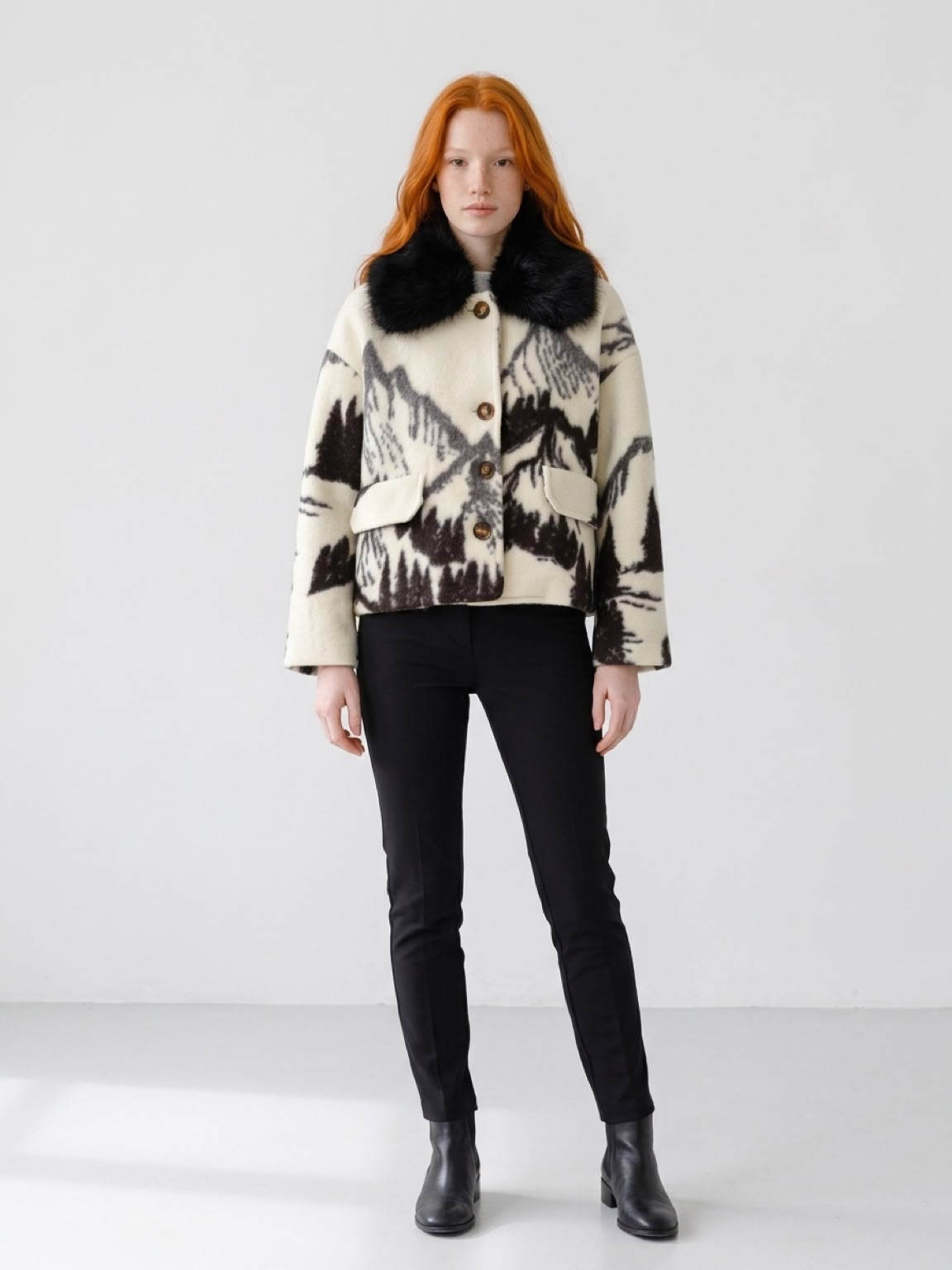 Women's Italian Wool Blend Faux Fur Collar Jacket - Image 3