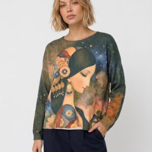 Women's Italian Graphic Art Print Fine Knit Jumper