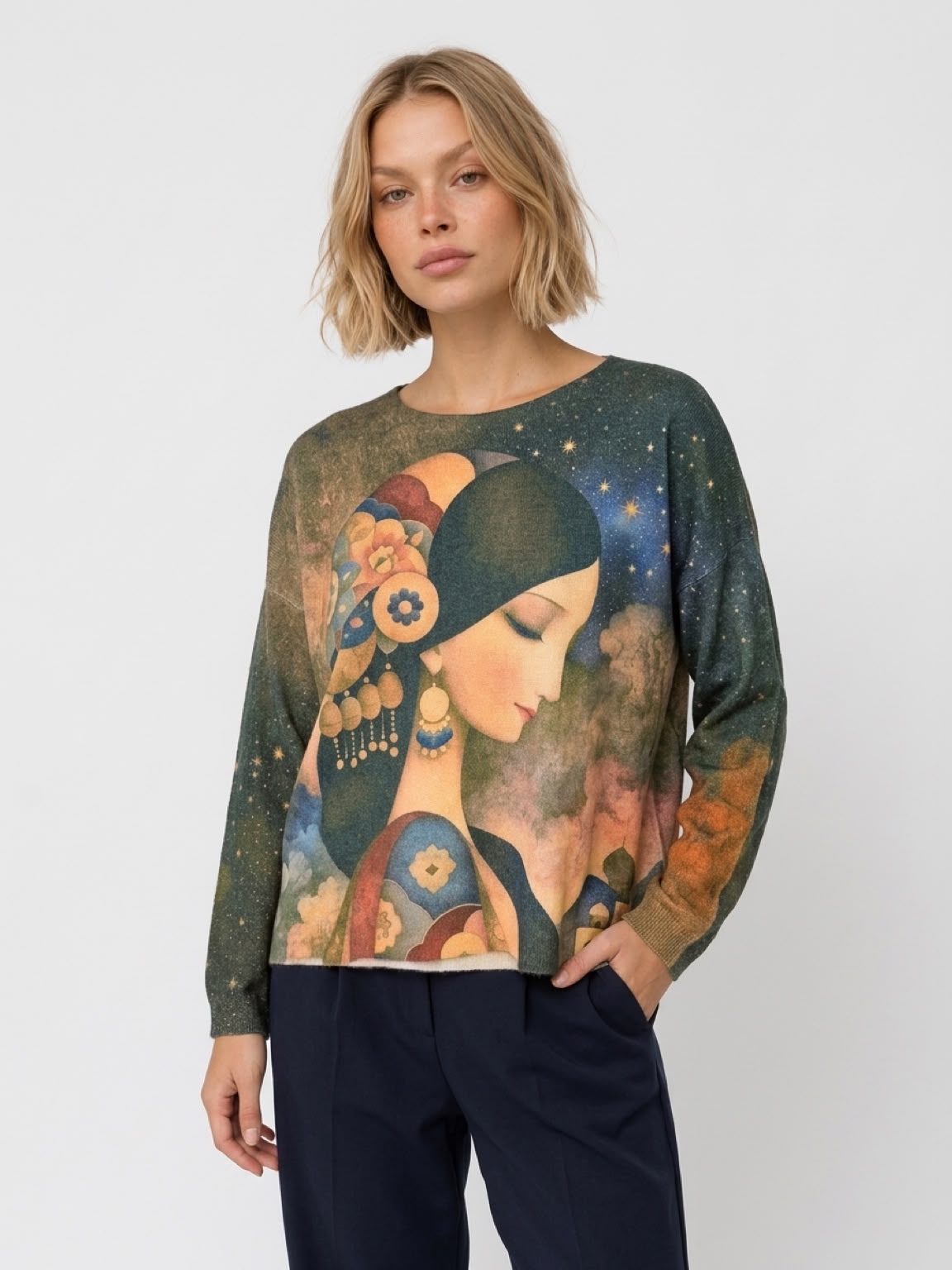 Women's Italian Graphic Art Print Fine Knit Jumper