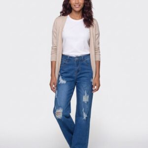 Women's High Waist Ripped Wide Leg Jeans