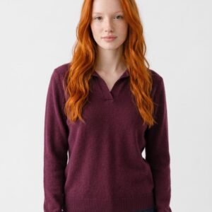 Women's Collared Fine Knit Jumper - Open V-Neck Polo Top