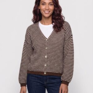 Women's Striped V-Neck Knit Cardigan - Button Front Jumper