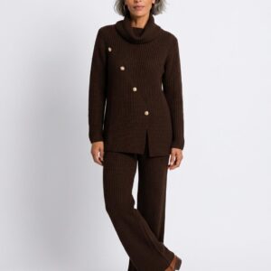 Women's High Neck Gold Button Knitted Co-Ord Set