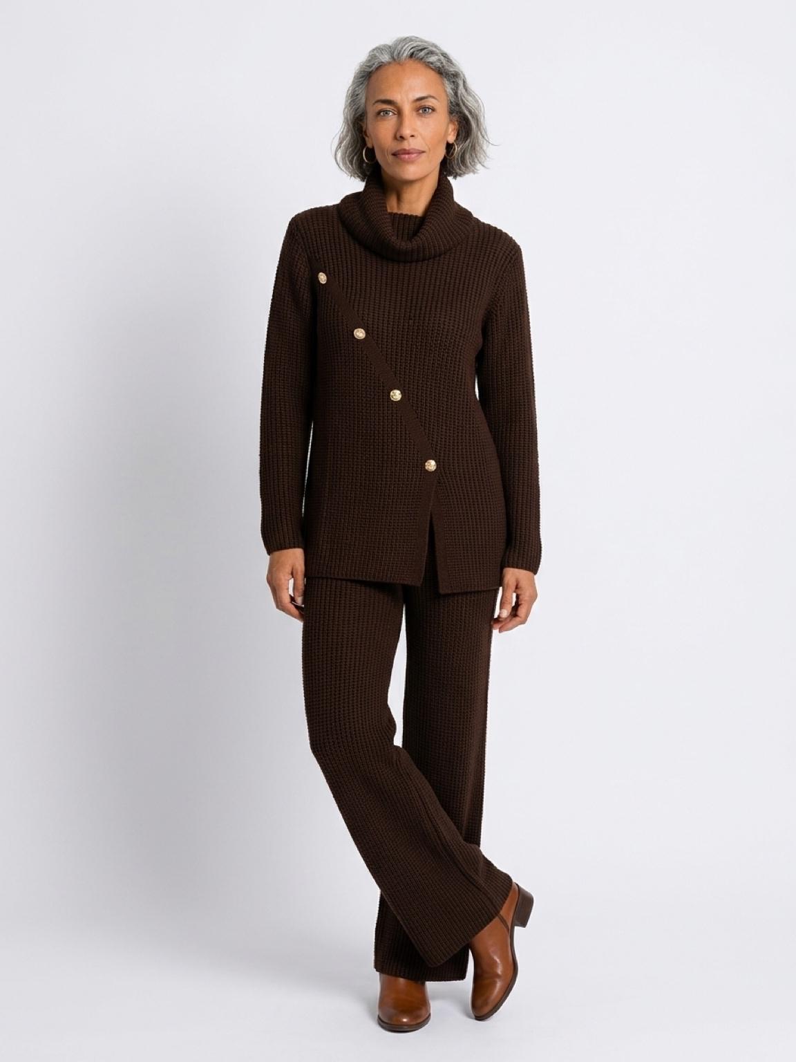 Women's High Neck Gold Button Knitted Co-Ord Set