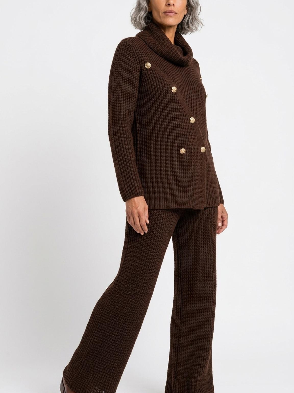 Women's High Neck Gold Button Knitted Co-Ord Set - Image 2