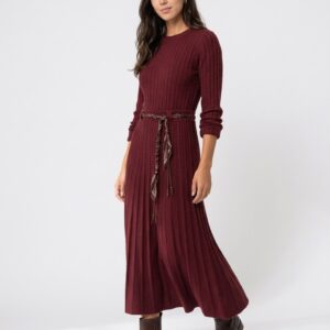 Women's High Waisted Cable Knit Skirt with Scarf Belt