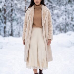 Women's High Waist Pleated Knitted Midi Skirt with Lace