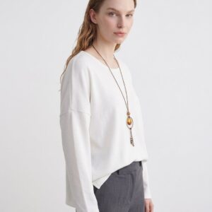 Ladies Oversized Fine Knit Top with Pendant Necklace - Jumper