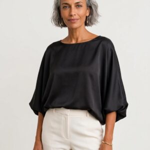 Ladies Silky Satin Batwing Top - Oversized Evening Blouse