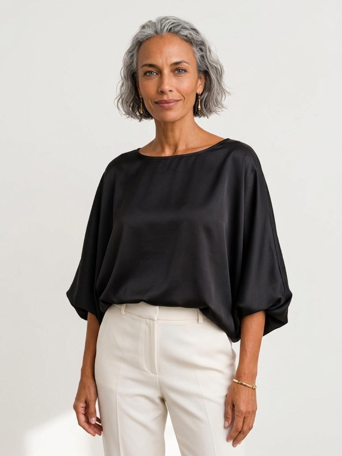 Ladies Silky Satin Batwing Top - Oversized Evening Blouse