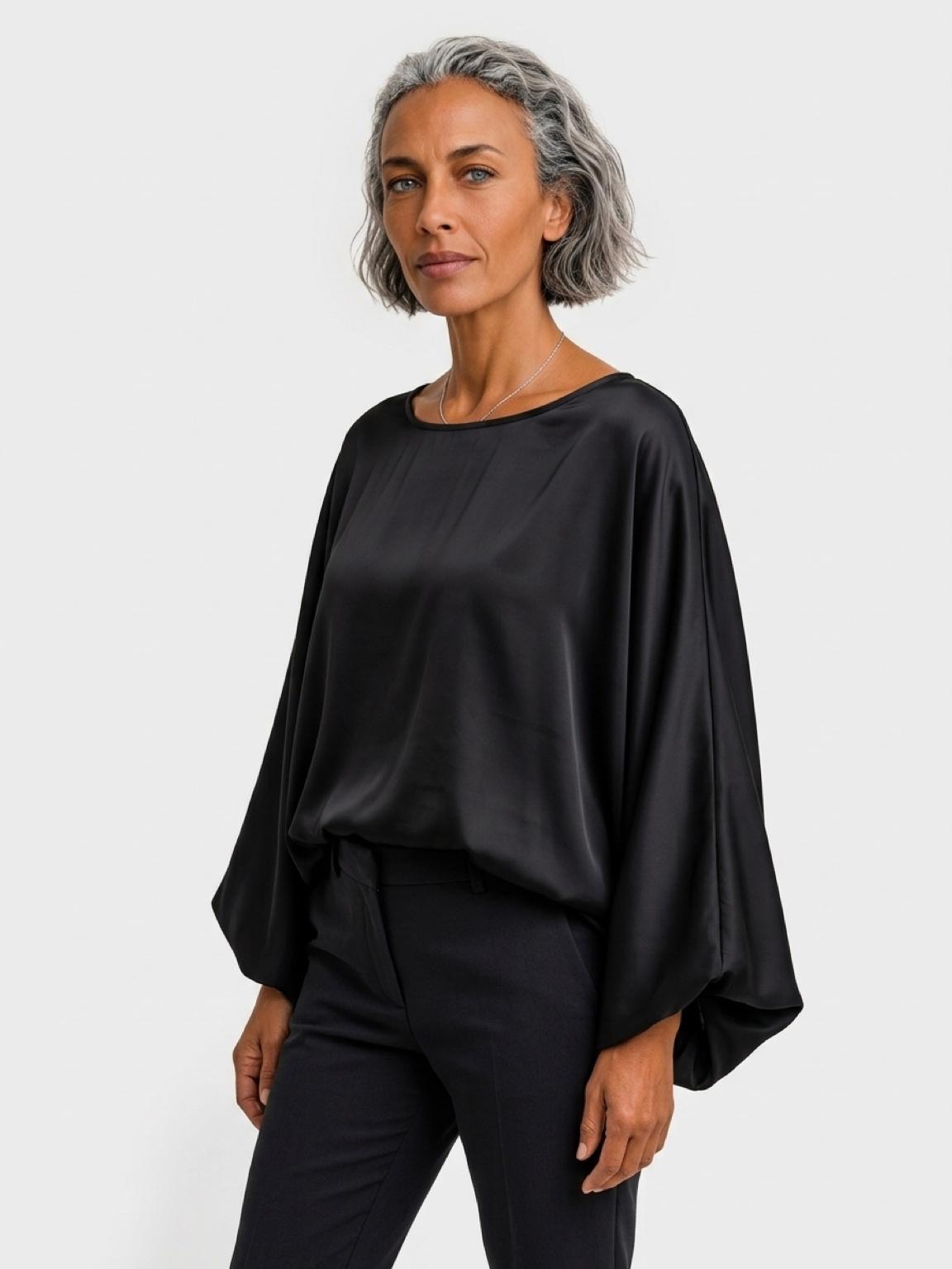 Ladies Silky Satin Batwing Top - Oversized Evening Blouse - Image 2