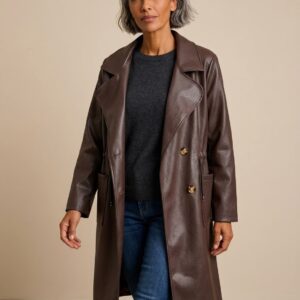 Women's Italian Faux Leather Drawstring Trench Coat