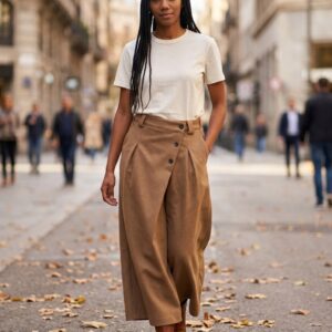 Women's High Waist Asymmetric Button Wide Leg Trousers