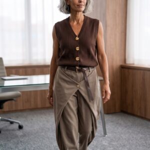 Women's High Waist Asymmetric Wrap Belted Trousers