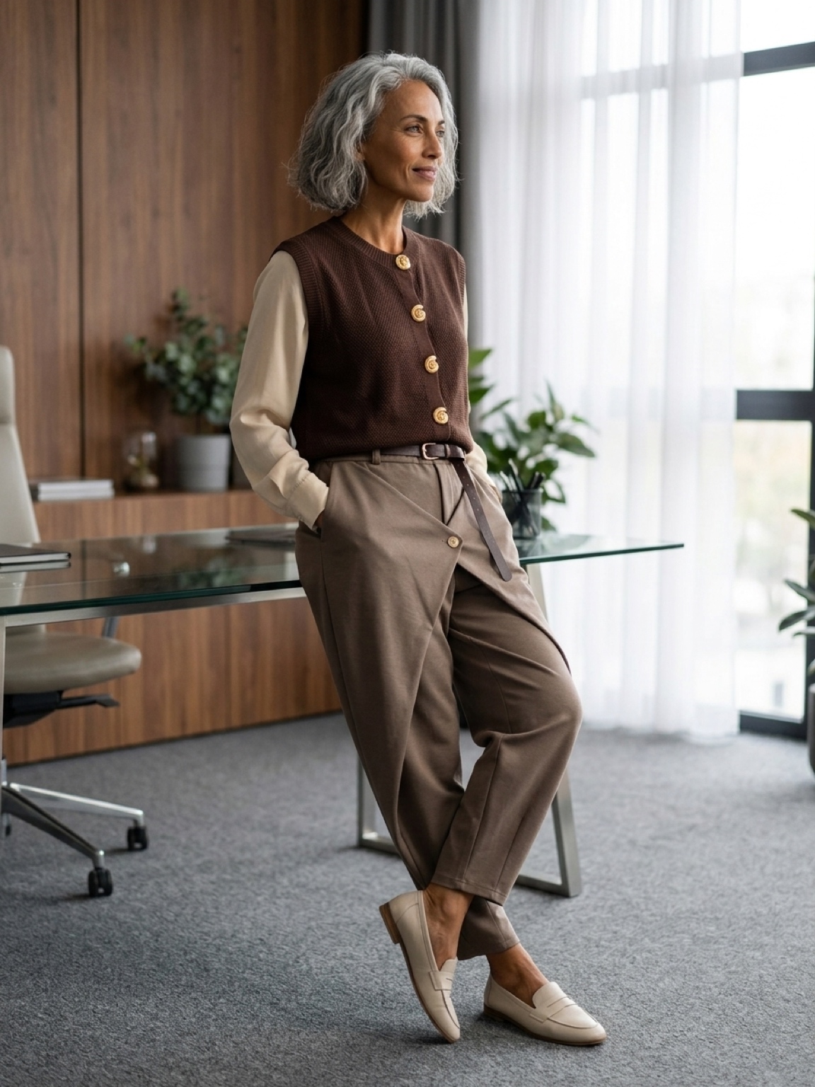 Women's High Waist Asymmetric Wrap Belted Trousers - Image 2