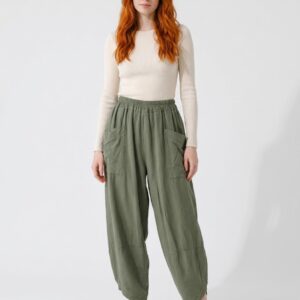 Women's Corduroy Balloon Leg Trousers - Elasticated Waist