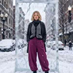 Women's High Waist Barrel Leg Trousers - Casual Stretch Pants