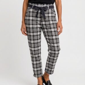 Women's Italian Checked Elasticated Belted Smart Trousers