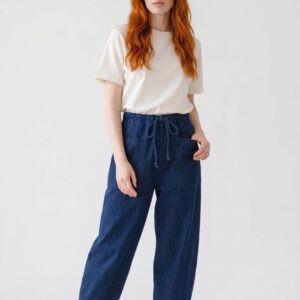 Women's Elastic Waist Wide Leg Denim Trousers