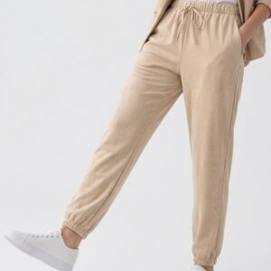 Women's Faux Suede Drawstring Cuffed Trousers