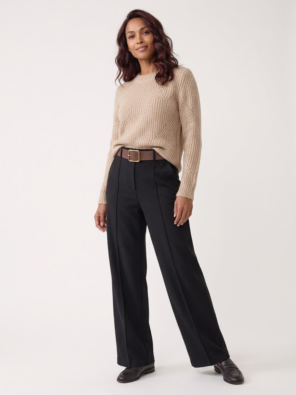Women's High Waist Wide Leg Belted Trousers - Smart Pants