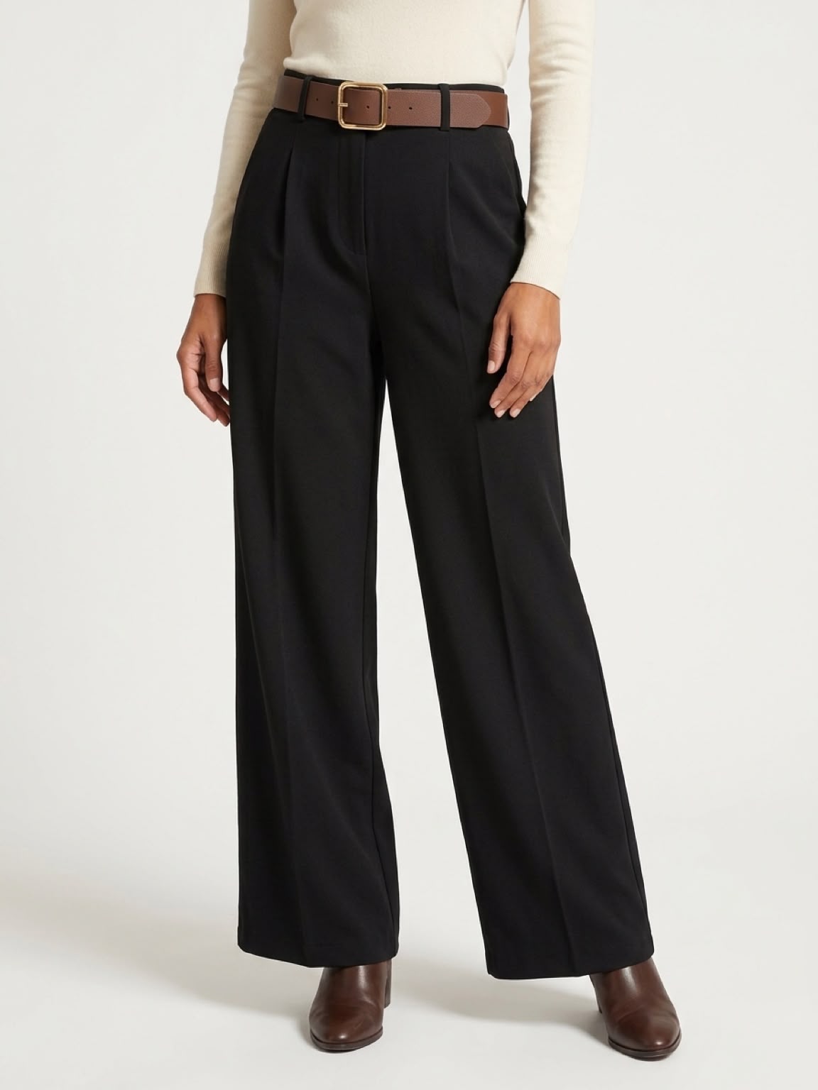 Women's High Waist Wide Leg Belted Trousers - Smart Pants - Image 2