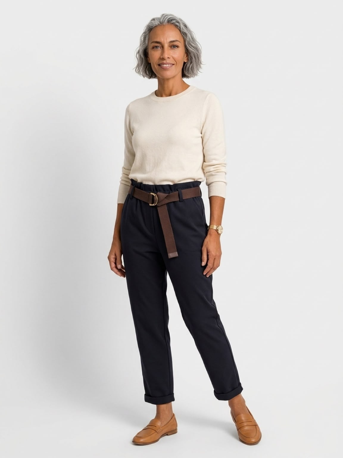 Women's High Waisted Belted Wide Leg Trousers