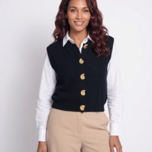 Women's Gold Shell Button Knitted Sleeveless Vest Top