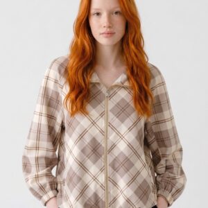 Women's Checked Zip Front Bomber Jacket - Tartan Lightweight
