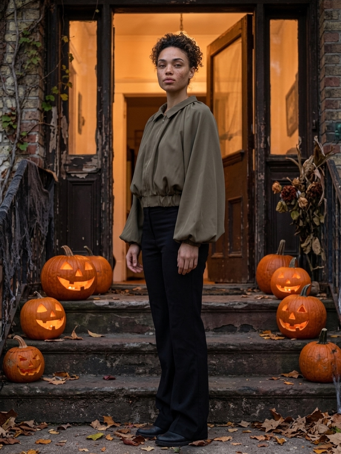 Women's Cropped Zip Front Jacket With Balloon Sleeves