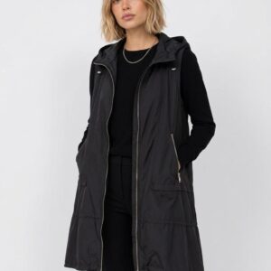 Women's Longline Black Hooded Gilet - Lightweight Bodywarmer