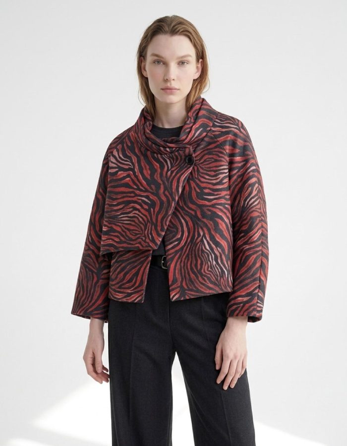 Women’s Printed Asymmetric Jacket – Short Statement Coat