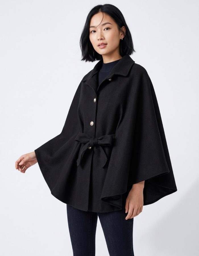 Women’s Collared Bow Tie Short Cape Poncho