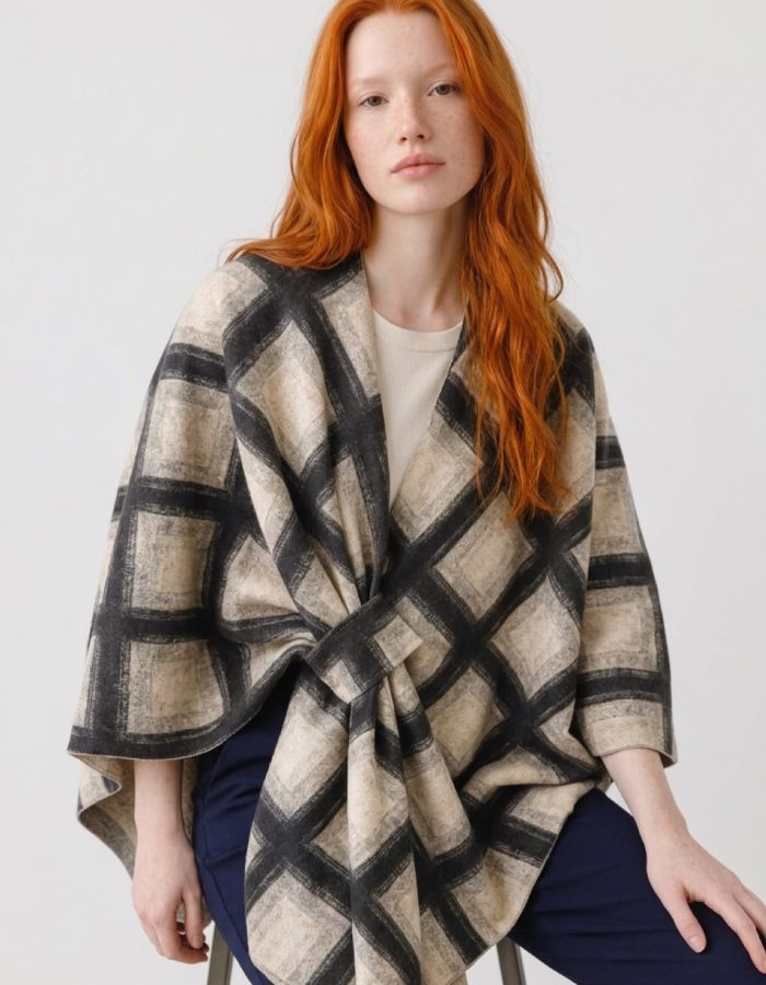 Women’s Checked Loop Wrap Cape Poncho